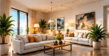 Bright redesigned living room with contemporary furniture